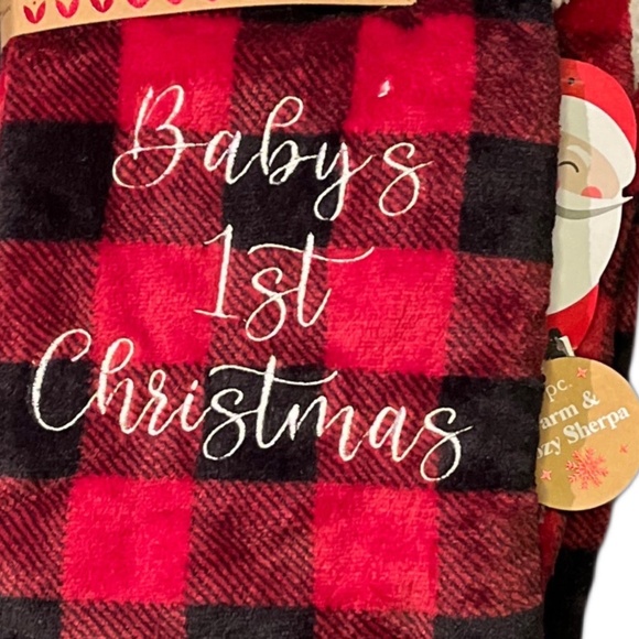 Baby’s 1st Christmas Stocking & Blanket Holiday Gift Set Red Plaid Sherpa Fleece - Picture 2 of 4